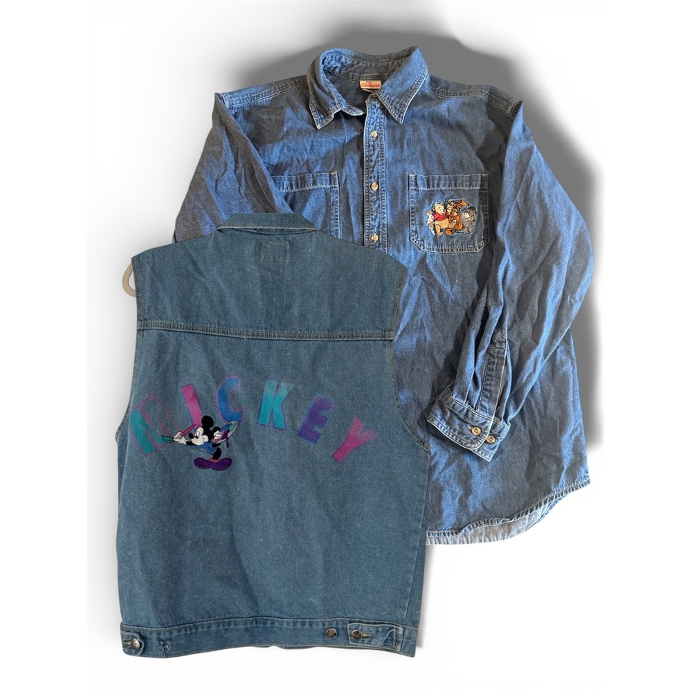 Lot 2 VGT Disney bundle‎ - Mickey Mouse Vest Women Winnie Pooh Jean shirt M & L